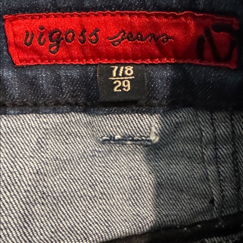 🟠 Vigoss Dark Denim Wash Cropped Jeans Size 7/8 - Picture 3 of 5